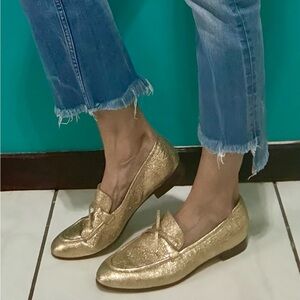 J Crew gold metallic loafers sz 9